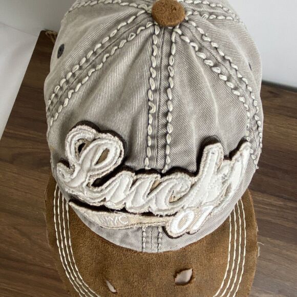 Lucky NYC 01 Factory Distressed Brown Dad Baseball Hat Cap Adjustable 2001 VTG - Picture 7 of 11